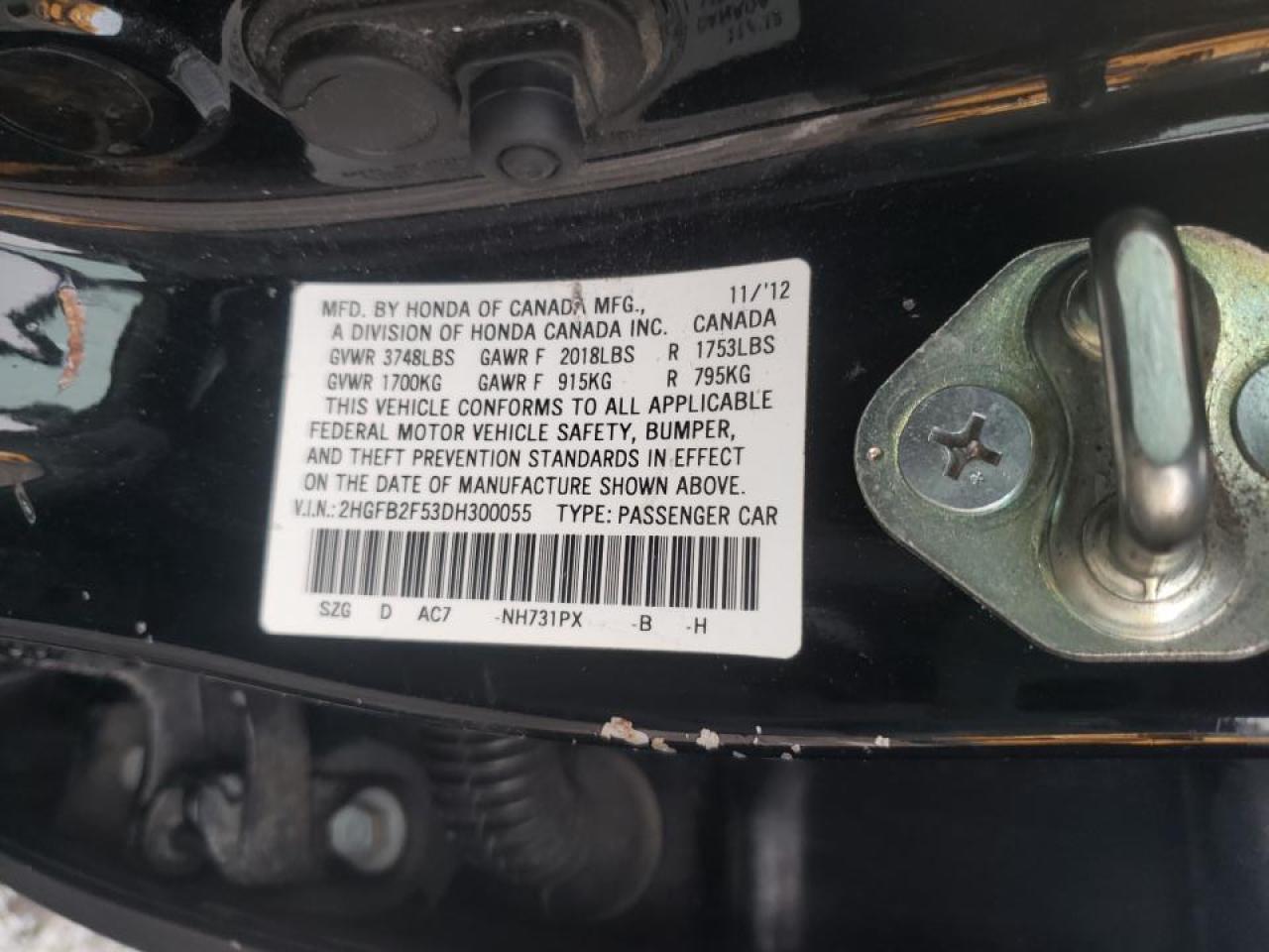 Photo 10 from auction – 2013 HONDA CIVIC LX with VIN 2HGFB2F53DH300055
