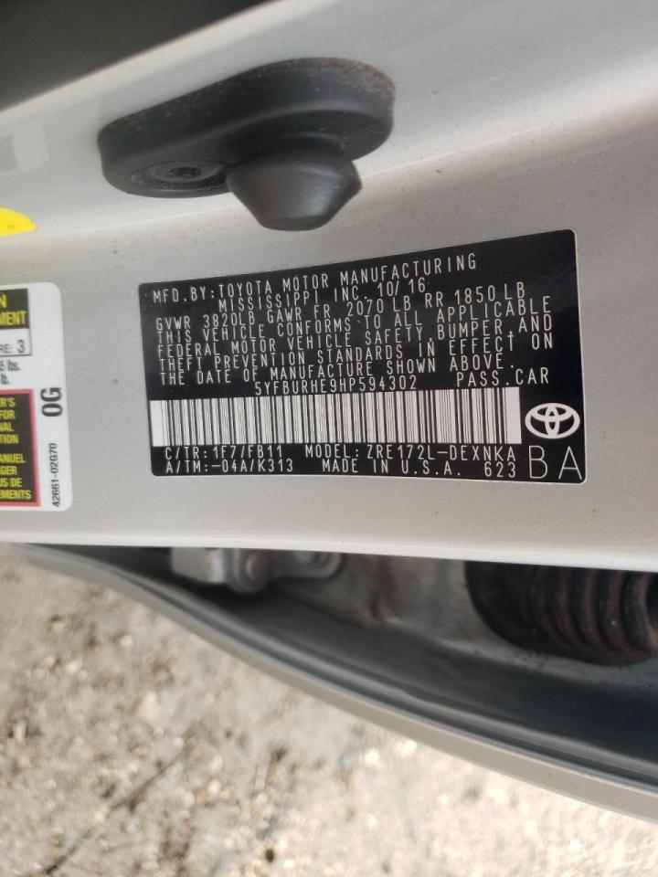 Photo 10 from auction – 2017 TOYOTA COROLLA L with VIN 5YFBURHE9HP594302