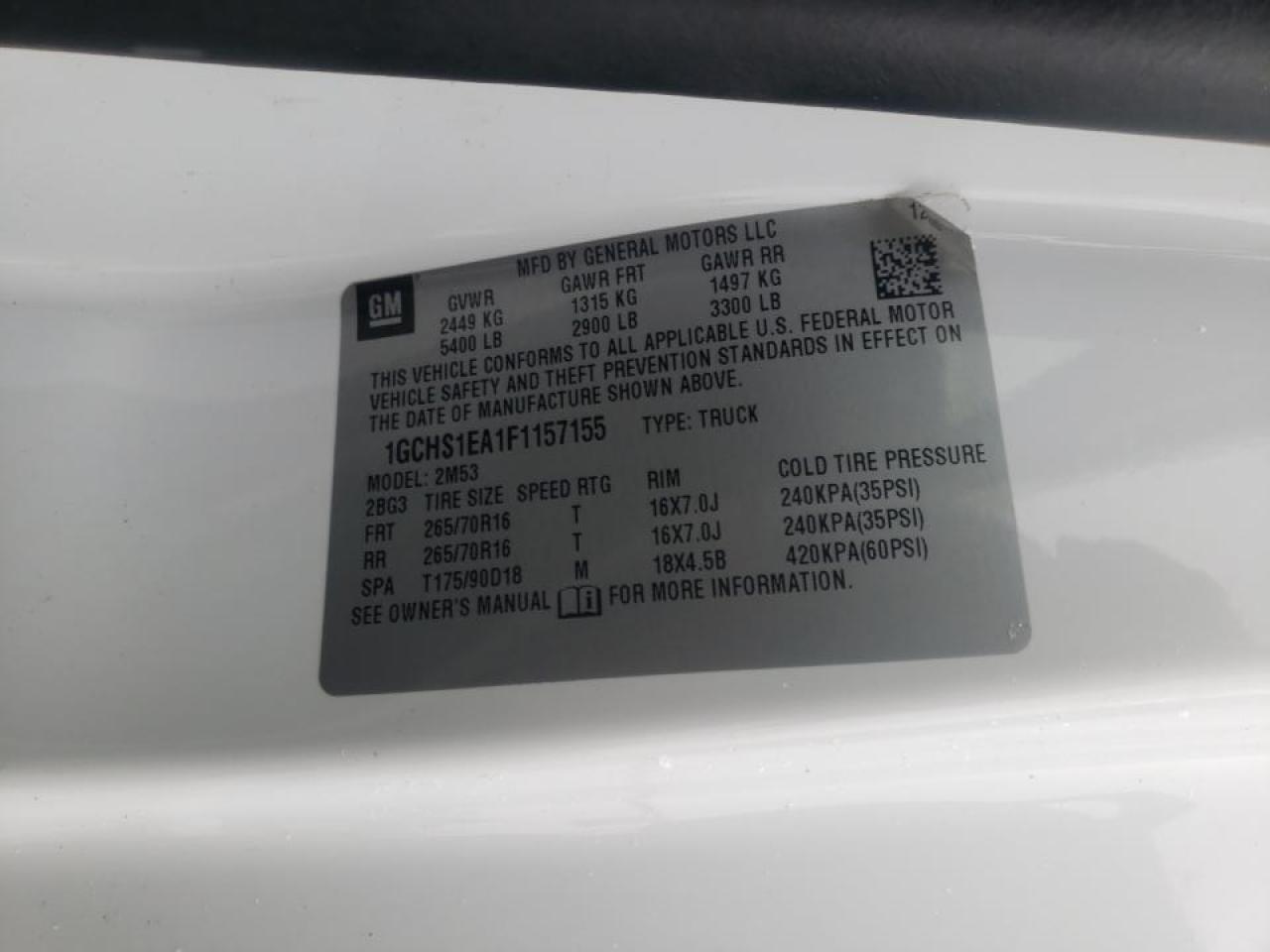 Photo 10 from auction – 2015 CHEVROLET COLORADO with VIN 1GCHS1EA1F1157155
