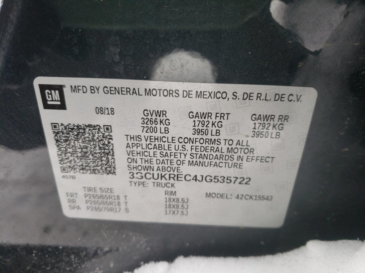 Photo 10 from auction – 2018 CHEVROLET SILVERADO with VIN 3GCUKREC4JG535722