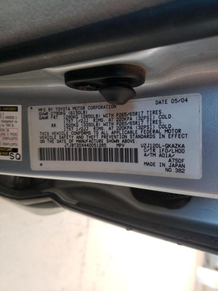 Photo 10 from auction – 2004 LEXUS GX 470 with VIN JTJBT20X440051285