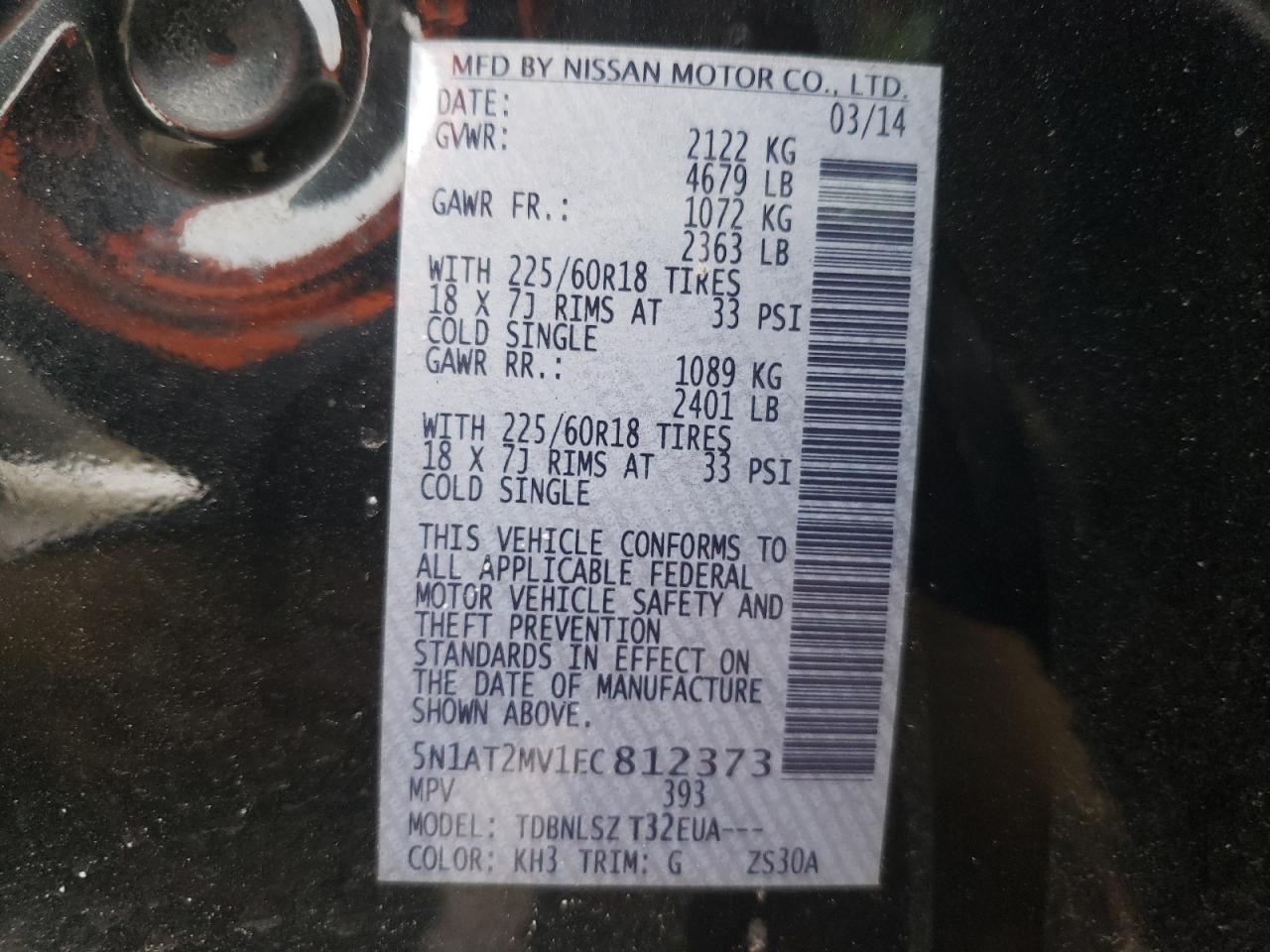 Photo 10 from auction – 2014 NISSAN ROGUE S with VIN 5N1AT2MV1EC812373