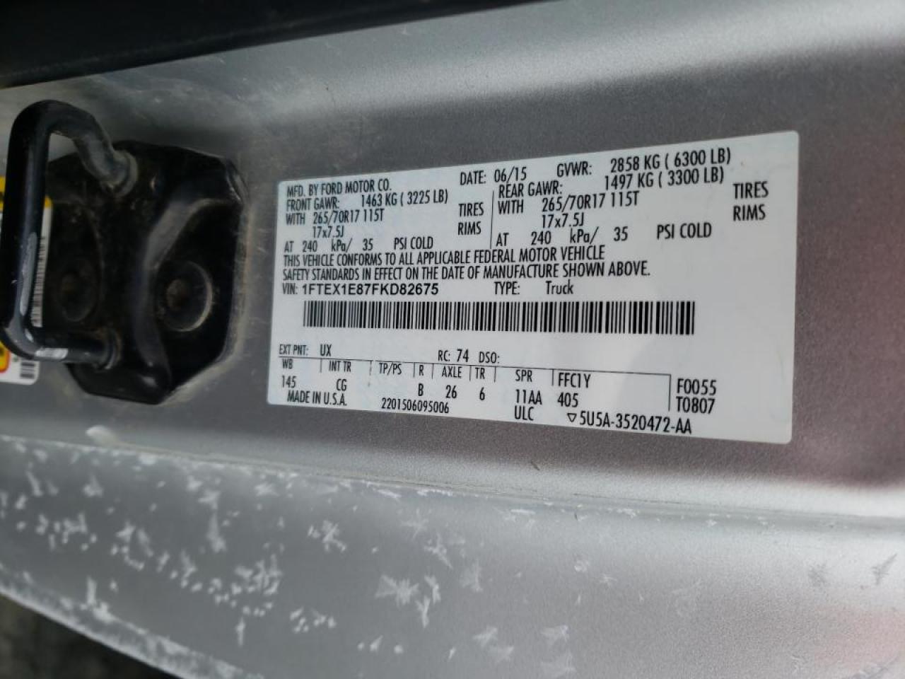 Photo 10 from auction – 2015 FORD F150 SUPER with VIN 1FTEX1E87FKD82675