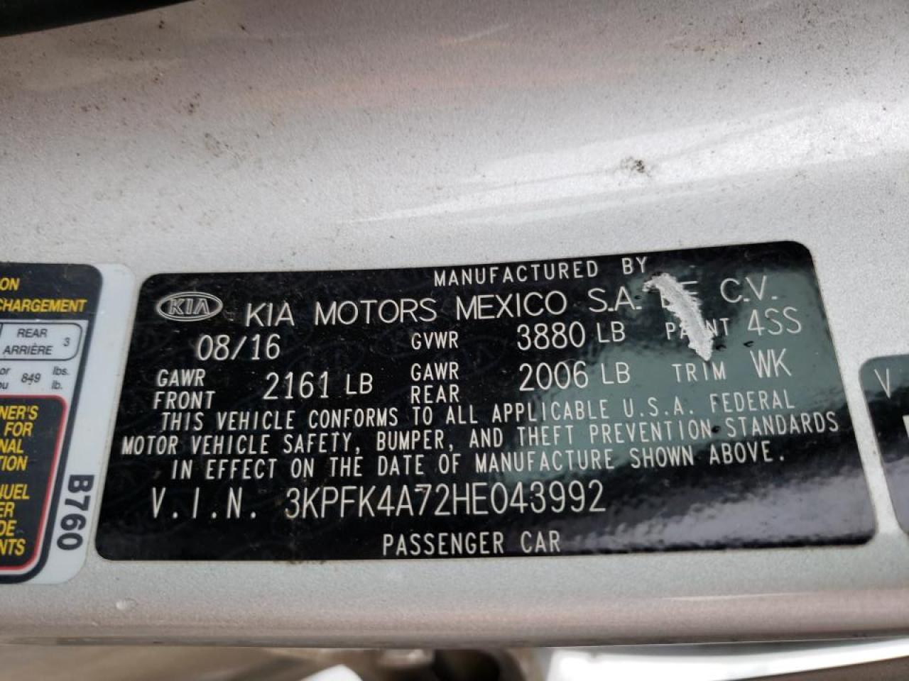 Photo 20 from auction – 2017 KIA FORTE LX with VIN 3KPFK4A72HE043992