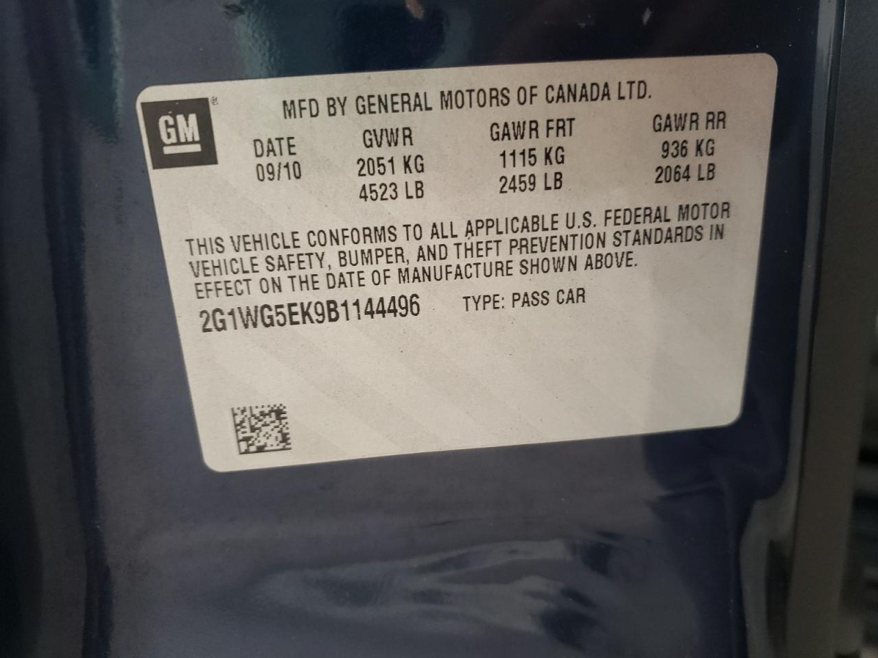 Photo 10 from auction – 2011 CHEVROLET IMPALA LT with VIN 2G1WG5EK9B1144496