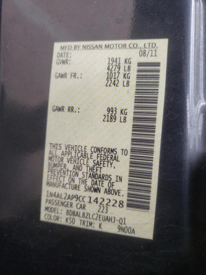 Photo 10 from auction – 2012 NISSAN ALTIMA BAS with VIN 1N4AL2AP9CC142228