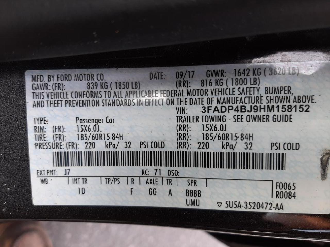 Photo 10 from auction – 2017 FORD FIESTA SE with VIN 3FADP4BJ9HM158152