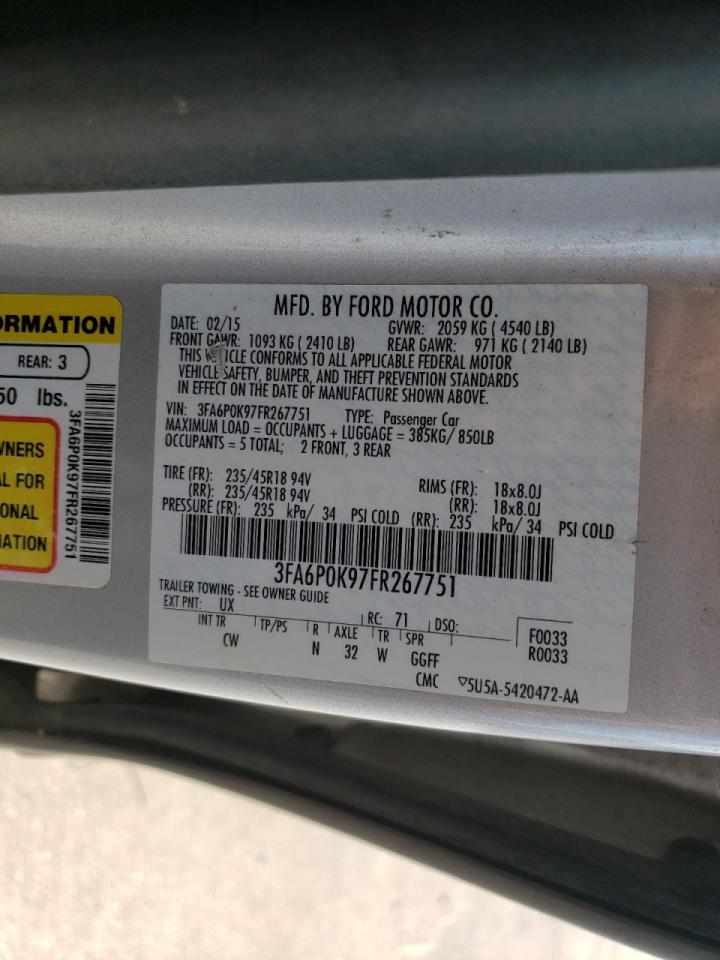 Photo 10 from auction – 2015 FORD FUSION TIT with VIN 3FA6P0K97FR267751