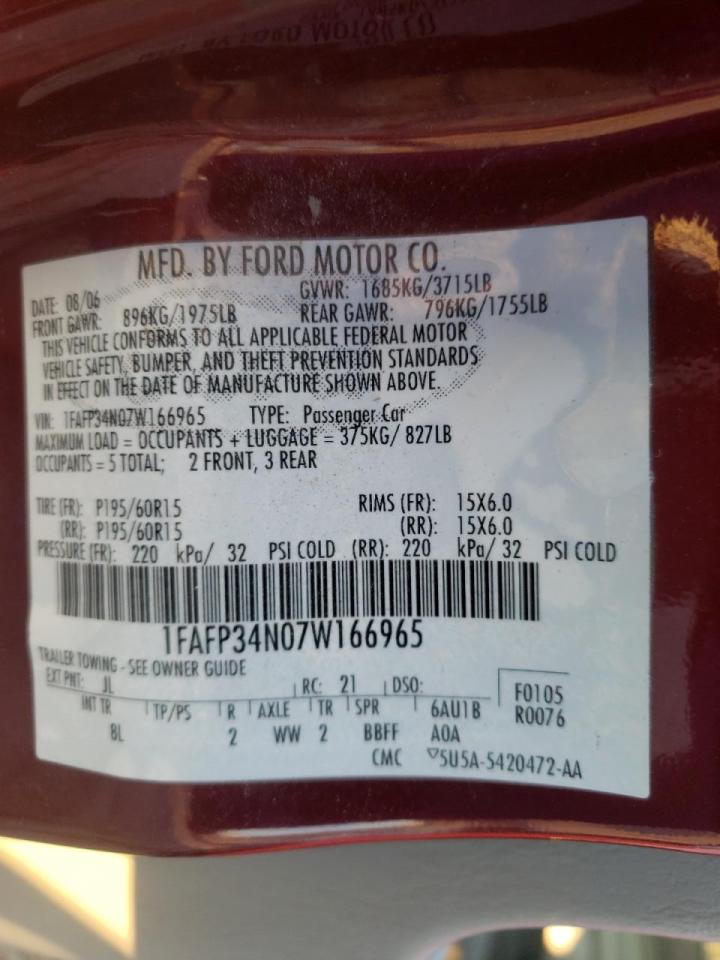 Photo 10 from auction – 2007 FORD FOCUS ZX4 with VIN 1FAFP34N07W166965