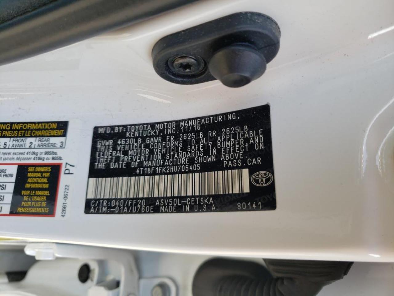 Photo 10 from auction – 2017 TOYOTA CAMRY LE with VIN 4T1BF1FK2HU705405