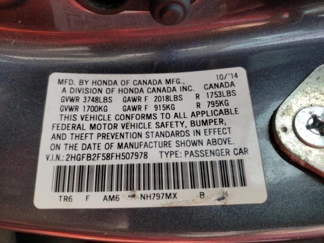 Photo 10 from auction – 2015 HONDA CIVIC LX with VIN 2HGFB2F58FH507978