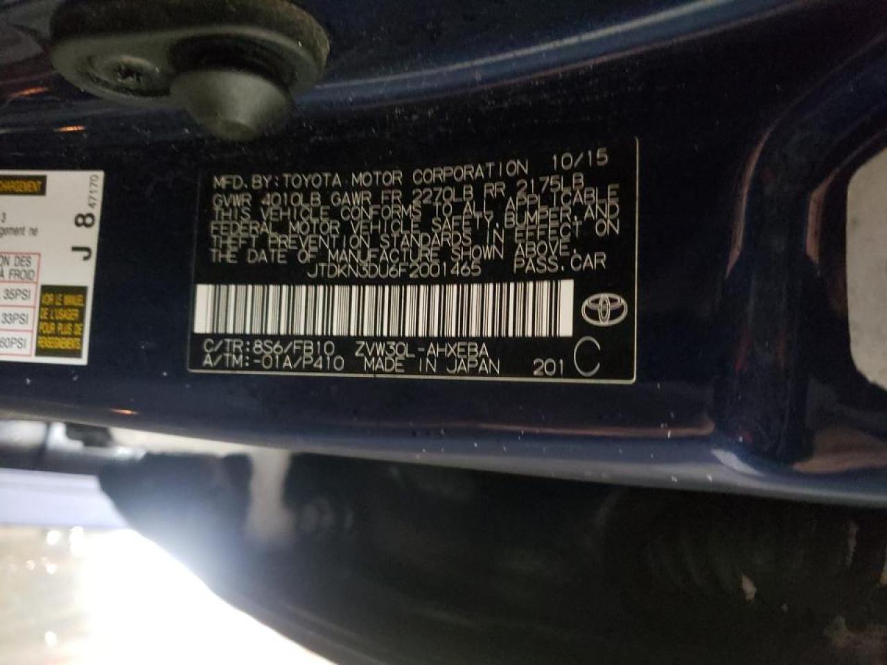 Photo 10 from auction – 2015 TOYOTA PRIUS with VIN JTDKN3DU6F2001465