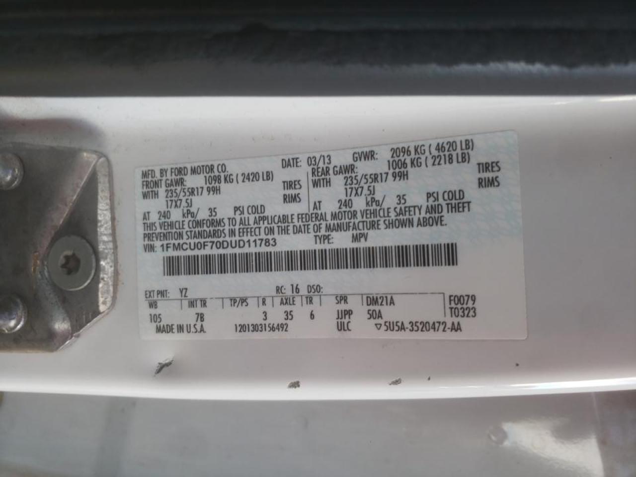 Photo 10 from auction – 2013 FORD ESCAPE with VIN 1FMCU0F70DUD11783