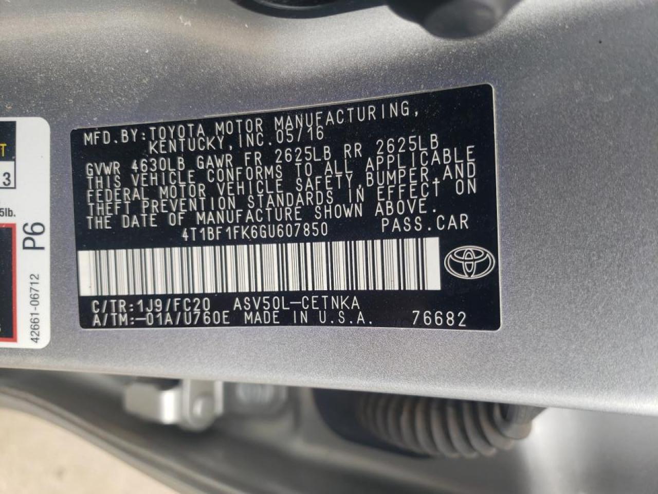 Photo 10 from auction – 2016 TOYOTA CAMRY LE with VIN 4T1BF1FK6GU607850