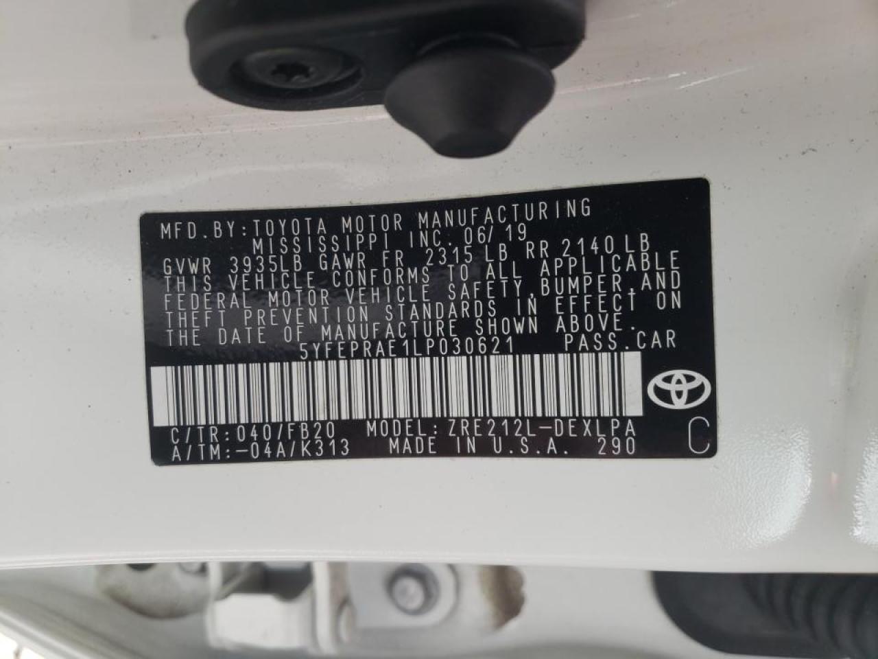 Photo 10 from auction – 2020 TOYOTA COROLLA LE with VIN 5YFEPRAE1LP030621