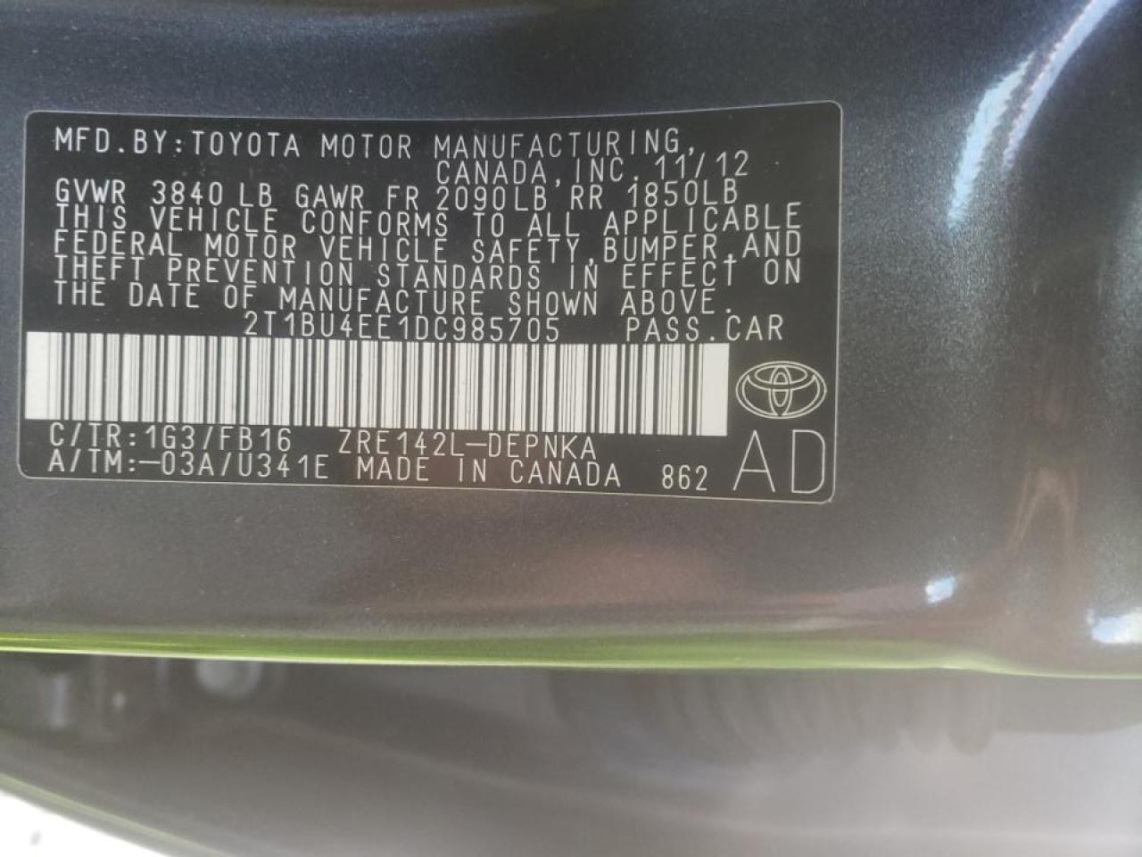 Photo 10 from auction – 2013 TOYOTA COROLLA BA with VIN 2T1BU4EE1DC985705