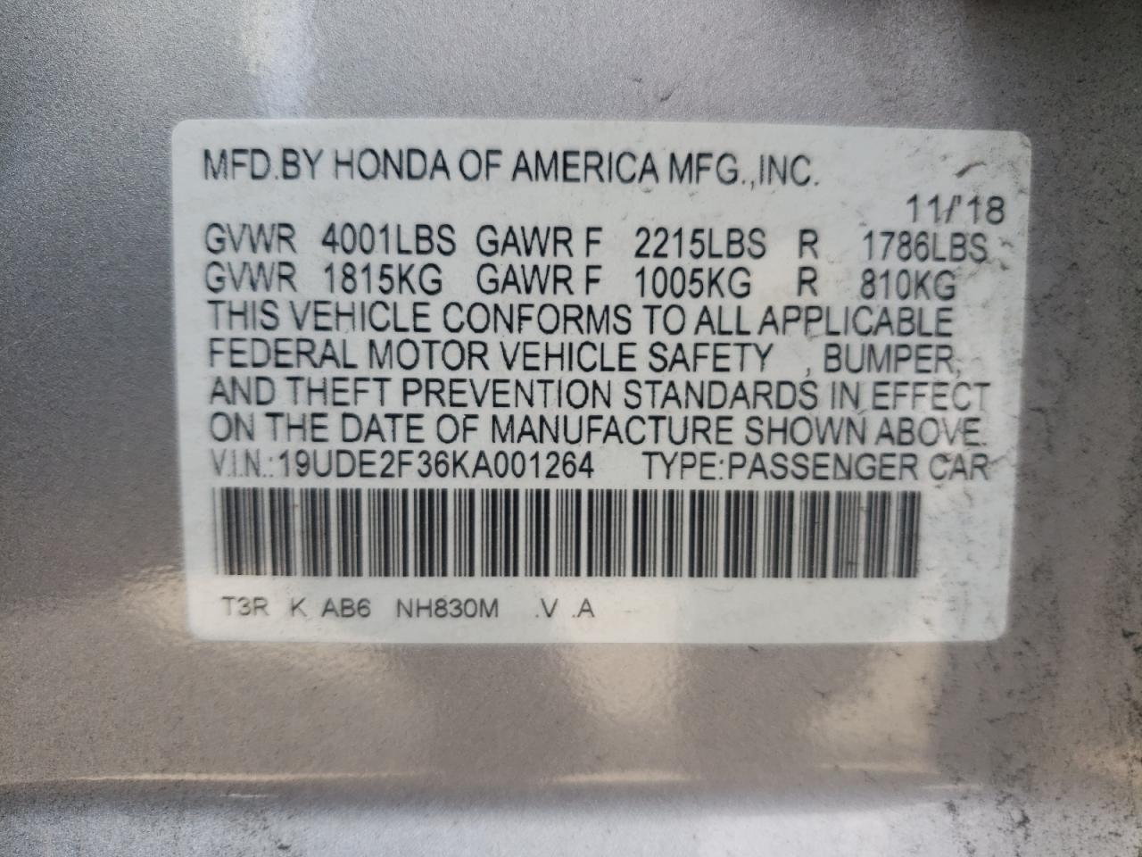 Photo 10 from auction – 2019 ACURA ILX with VIN 19UDE2F36KA001264