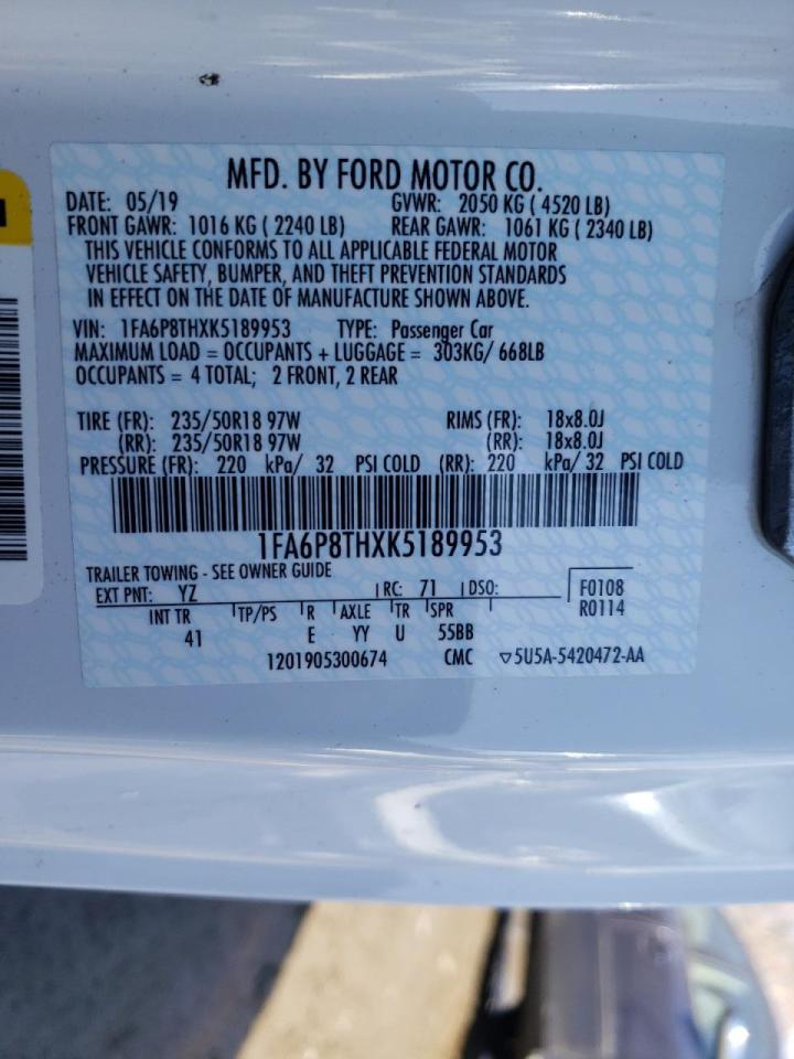 Photo 10 from auction – 2019 FORD MUSTANG with VIN 1FA6P8THXK5189953