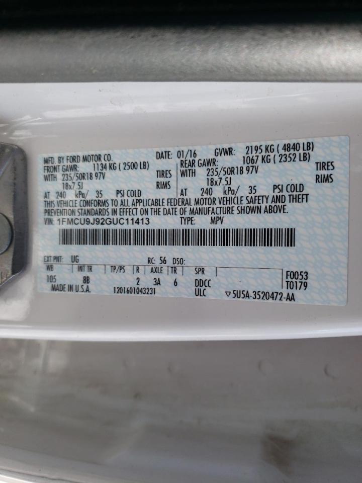 Photo 10 from auction – 2016 FORD ESCAPE TIT with VIN 1FMCU9J92GUC11413