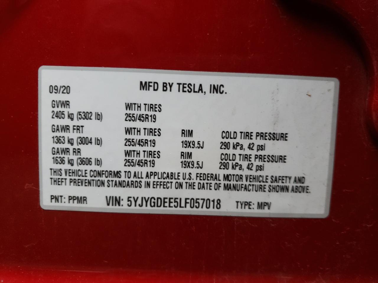 صورة رقم 10 من المزاد - 2020 TESLA MODEL Y مع VIN 5YJYGDEE5LF057018