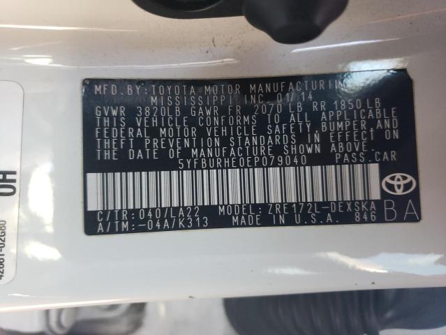 Photo 10 from auction – 2014 TOYOTA COROLLA L with VIN 5YFBURHE0EP079040