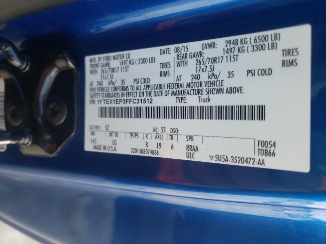 Photo 10 from auction – 2015 FORD F150 SUPER with VIN 1FTEX1EP3FFC31512