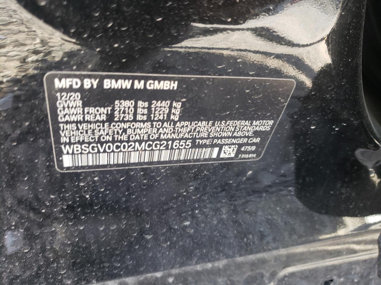 Photo 10 from auction – 2021 BMW M8 with VIN WBSGV0C02MCG21655