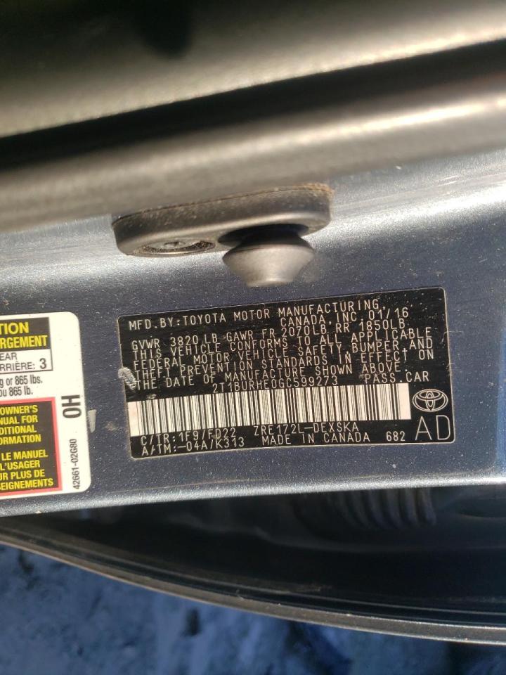 Photo 10 from auction – 2016 TOYOTA COROLLA L with VIN 2T1BURHE0GC599273