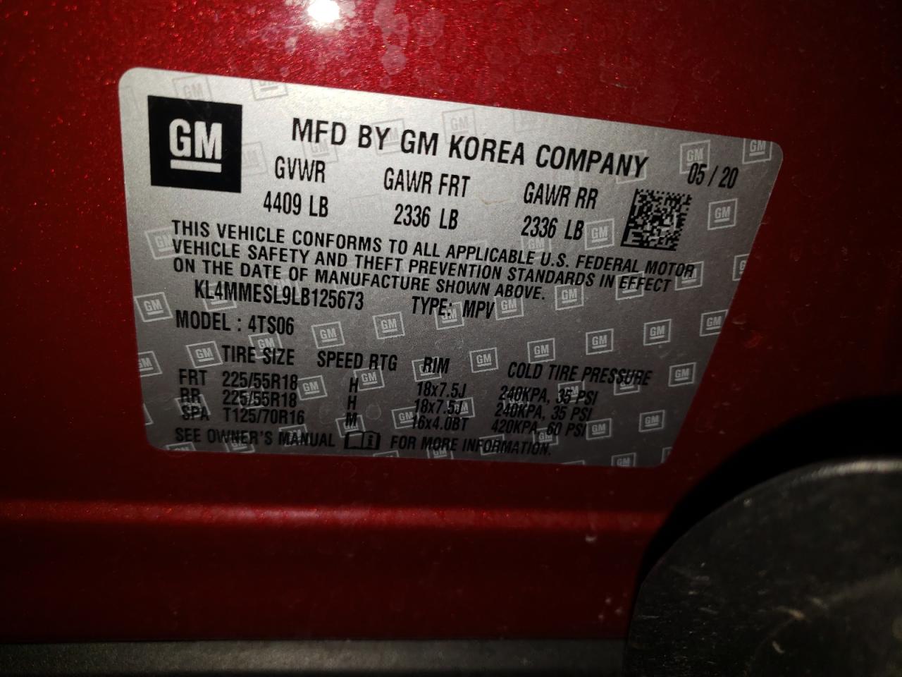 Photo 10 from auction – 2020 BUICK ENCORE GX with VIN KL4MMESL9LB125673