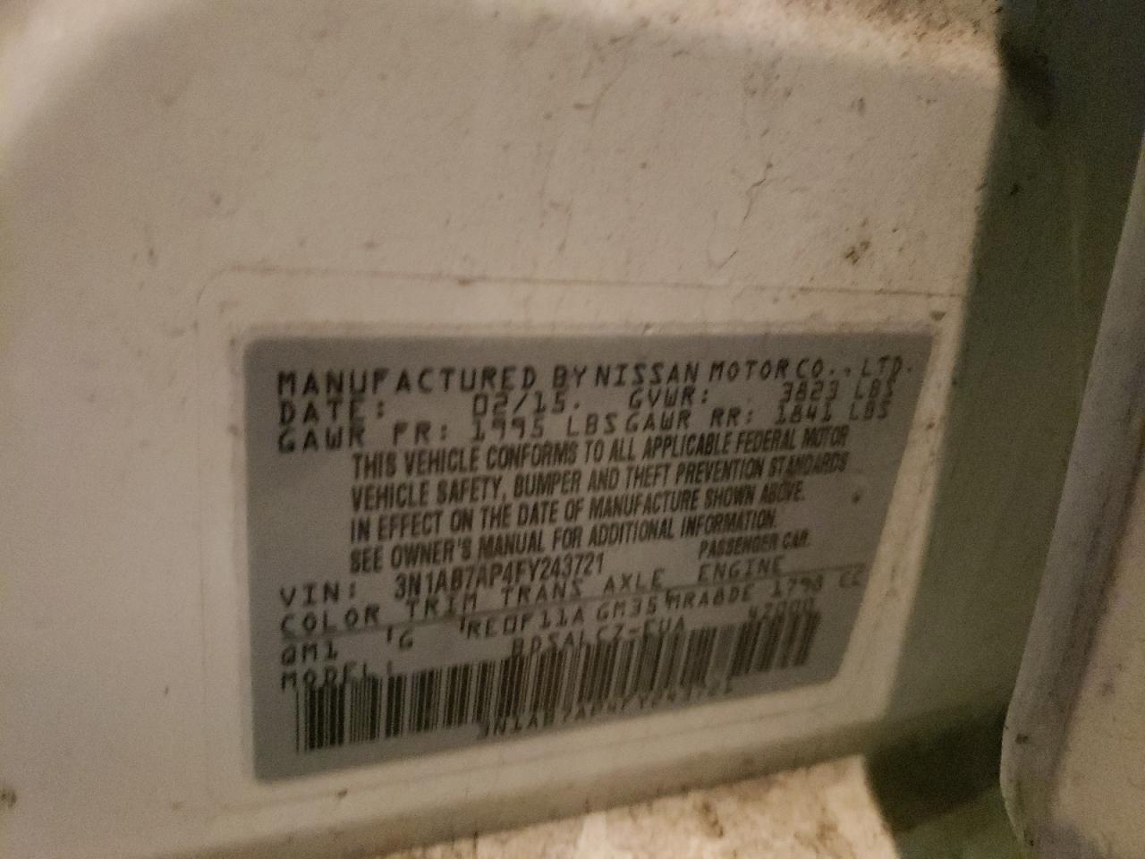 Photo 10 from auction – 2015 NISSAN SENTRA S with VIN 3N1AB7AP4FY243721