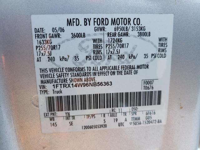 Photo 10 from auction – 2006 FORD F150 with VIN 1FTRX14W96NB56363