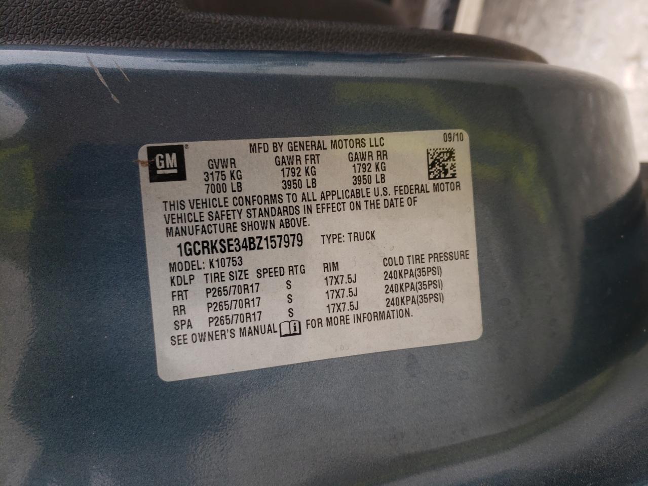 Photo 10 from auction – 2011 CHEVROLET SILVERADO with VIN 1GCRKSE34BZ157979