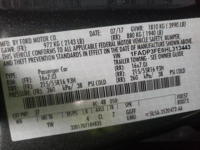 Photo 10 from auction – 2017 FORD FOCUS SE with VIN 1FADP3FE6HL313443