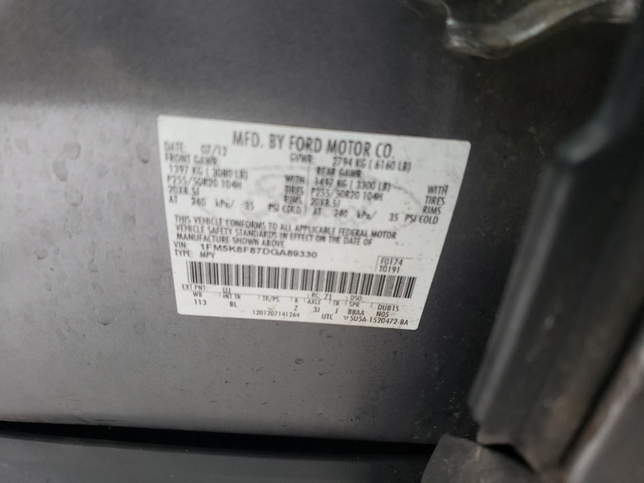 Photo 10 from auction – 2013 FORD EXPLORER L with VIN 1FM5K8F87DGA89330