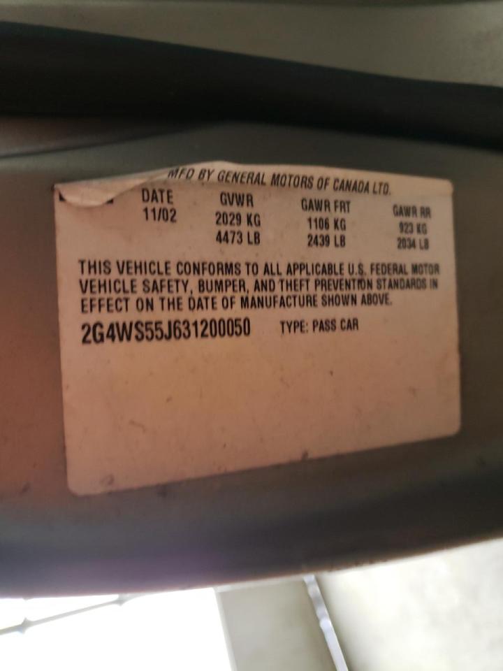 Photo 10 from auction – 2002 BUICK CENTURY CU with VIN 2G4WS52J421278880