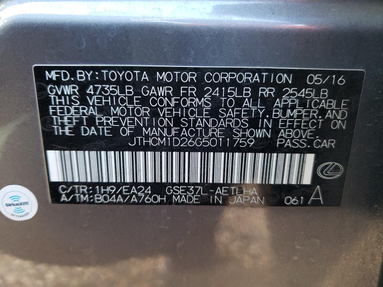 Photo 10 from auction – 2016 LEXUS IS 300 with VIN JTHCM1D26G5011759