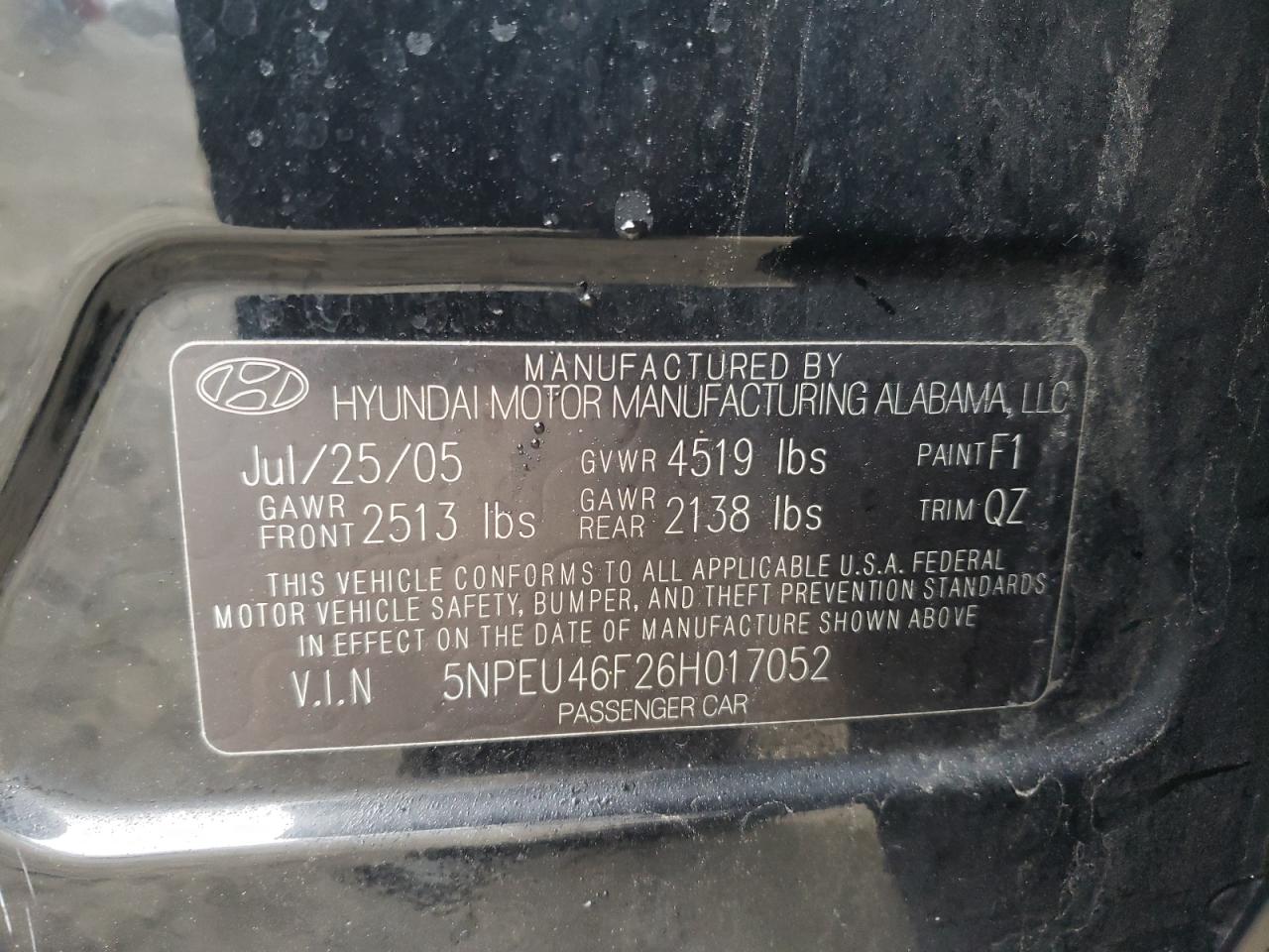 Photo 10 from auction – 2006 HYUNDAI SONATA GLS with VIN 5NPEU46F26H017052