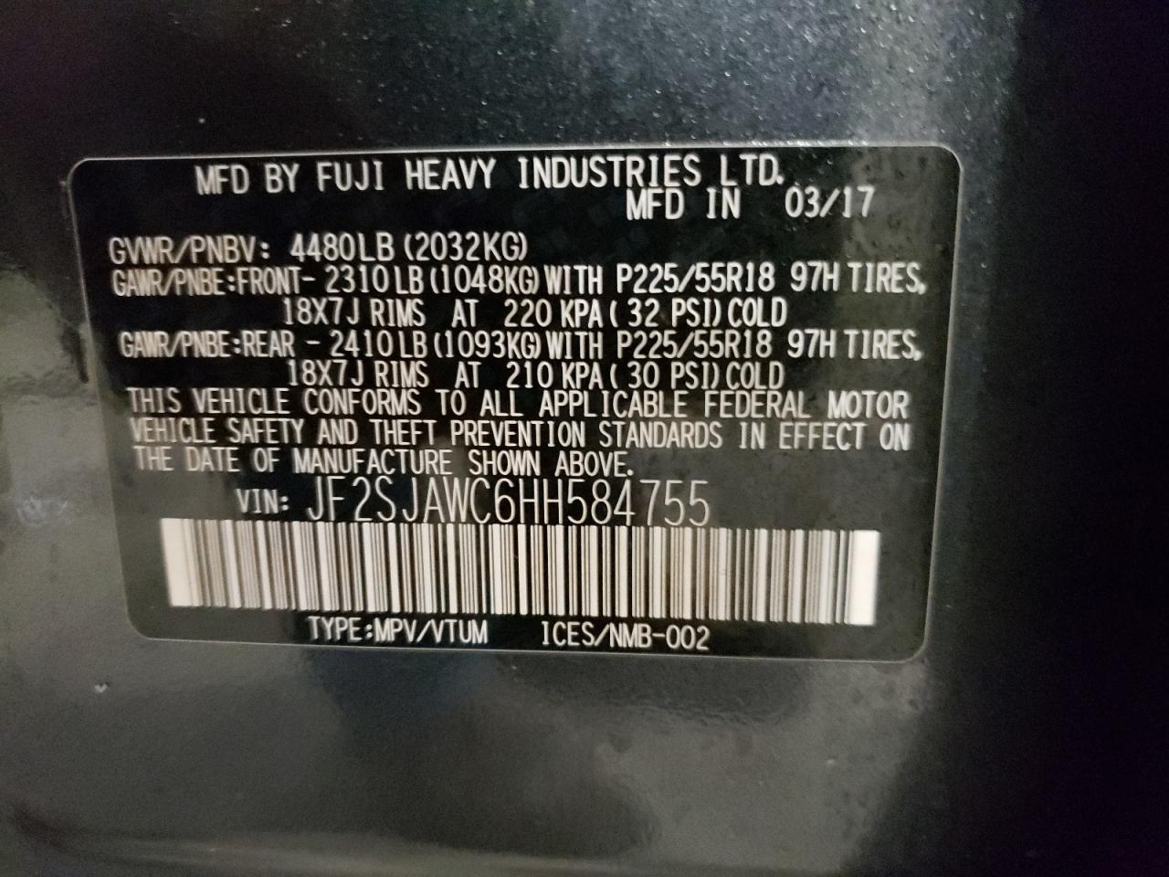 Photo 10 from auction – 2017 SUBARU FORESTER 2 with VIN JF2SJAWC6HH584755