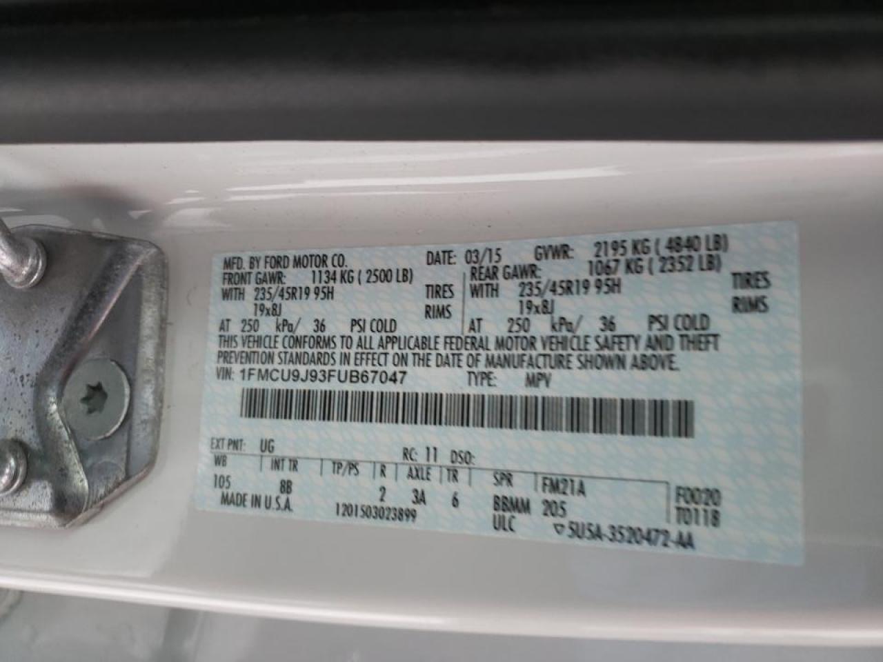 Photo 10 from auction – 2015 FORD ESCAPE TIT with VIN 1FMCU9J93FUB67047