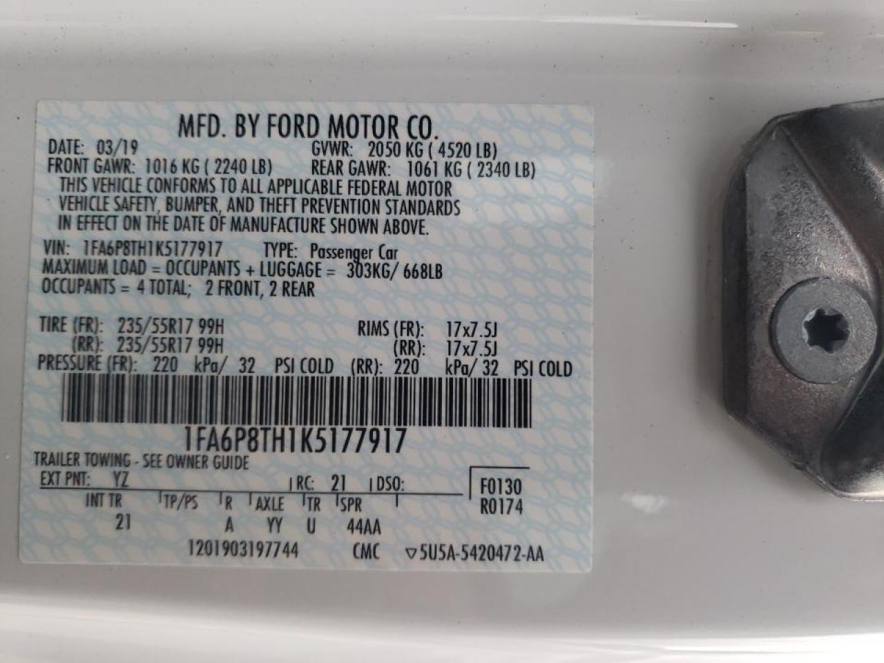 Photo 10 from auction – 2019 FORD MUSTANG with VIN 1FA6P8TH1K5177917