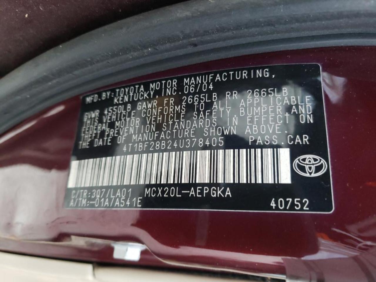 Photo 10 from auction – 2004 TOYOTA AVALON XL with VIN 4T1BF28B24U378405