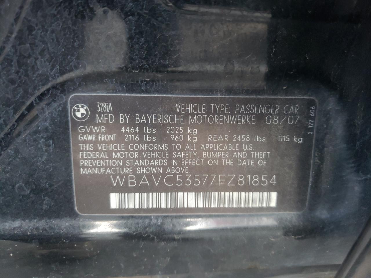 Photo 10 from auction – 2007 BMW 328 I SULE with VIN WBAVC53577FZ81854