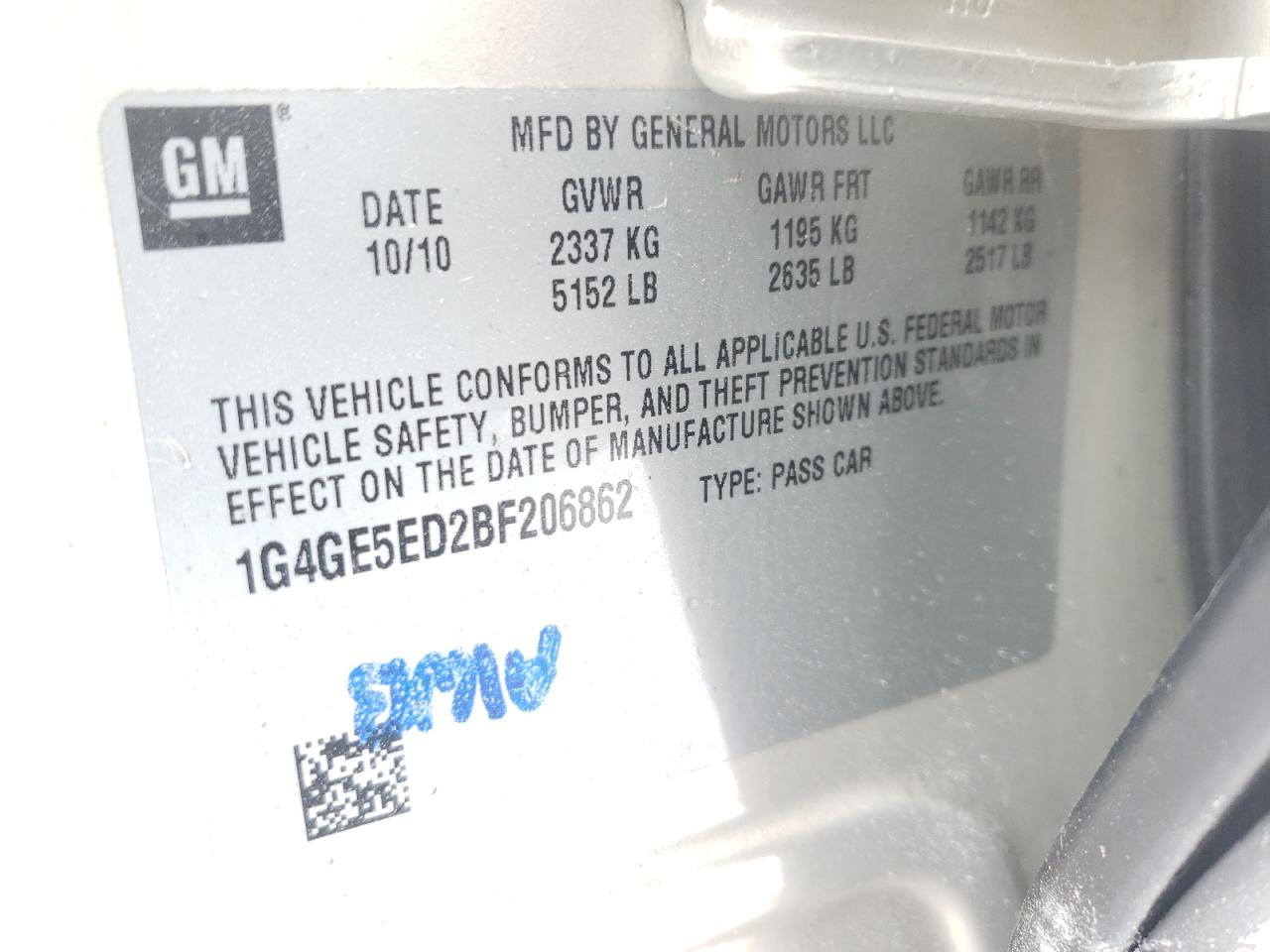 Photo 10 from auction – 2011 BUICK LACROSSE C with VIN 1G4GE5ED2BF206862