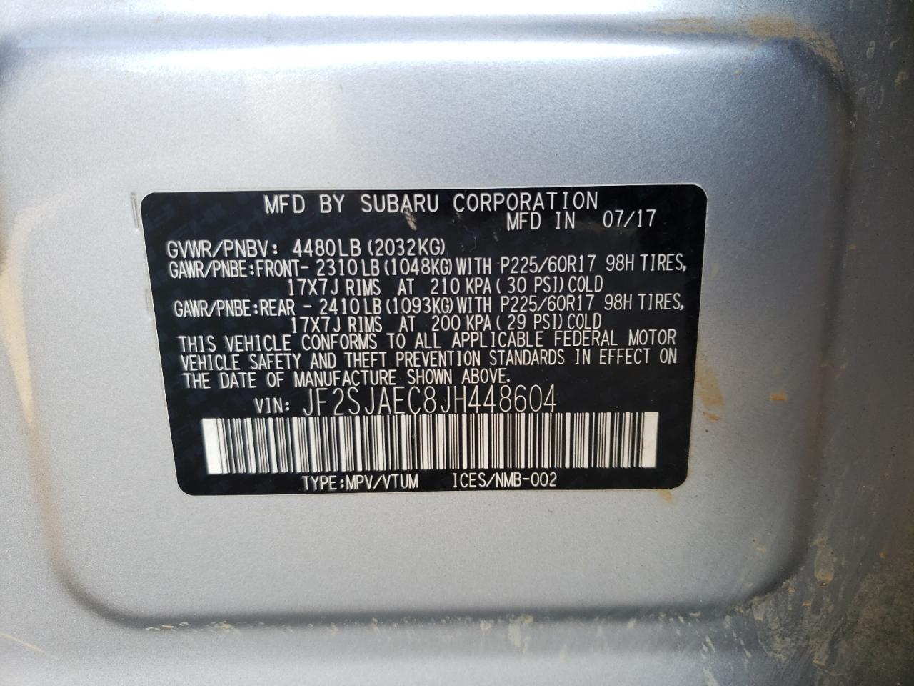 Photo 10 from auction – 2018 SUBARU FORESTER 2 with VIN JF2SJAEC8JH448604