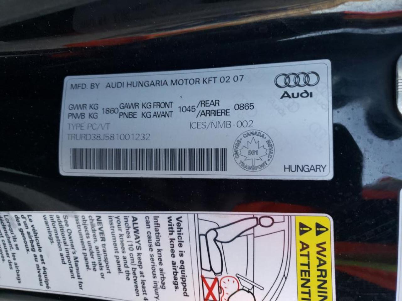 Photo 10 from auction – 2008 AUDI TT 3.2 QUA with VIN TRURD38J581001232