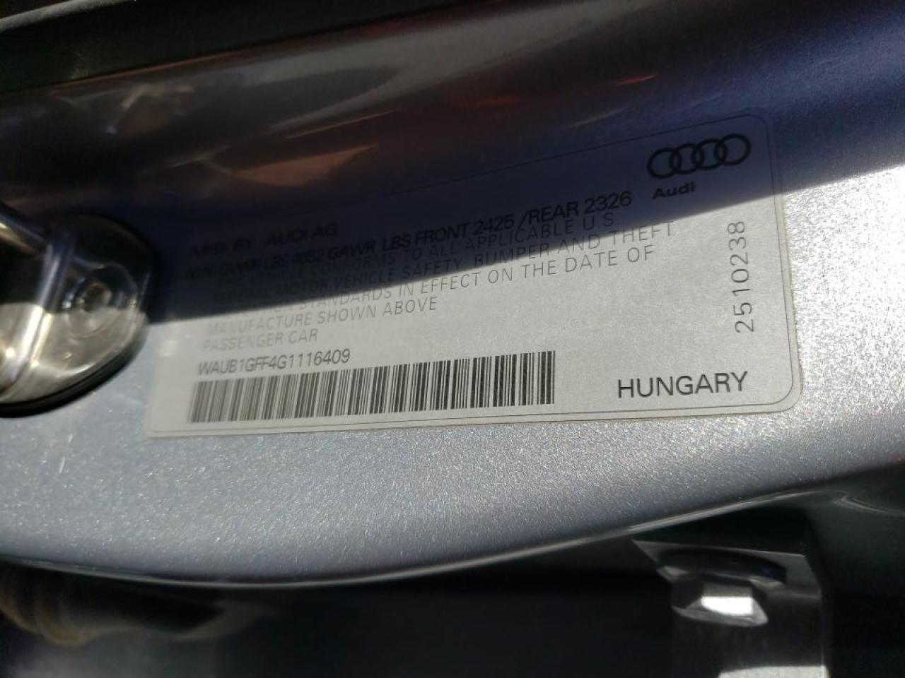 Photo 10 from auction – 2016 AUDI S3 PREMIUM with VIN WAUB1GFF4G1116409