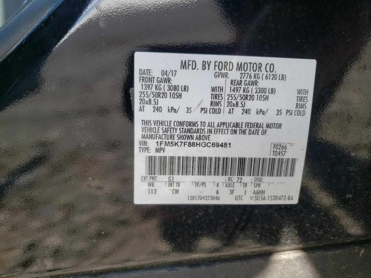 Photo 10 from auction – 2017 FORD EXPLORER L with VIN 1FM5K7F88HGC69481