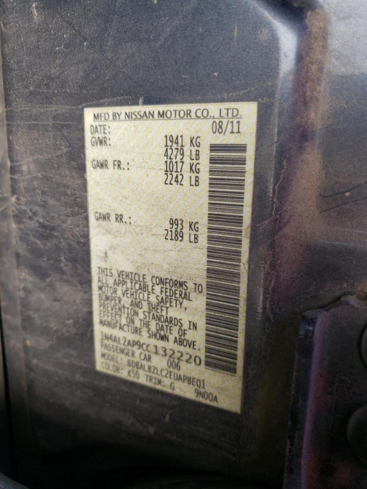 Photo 10 from auction – 2012 NISSAN ALTIMA BAS with VIN 1N4AL2AP9CC132220