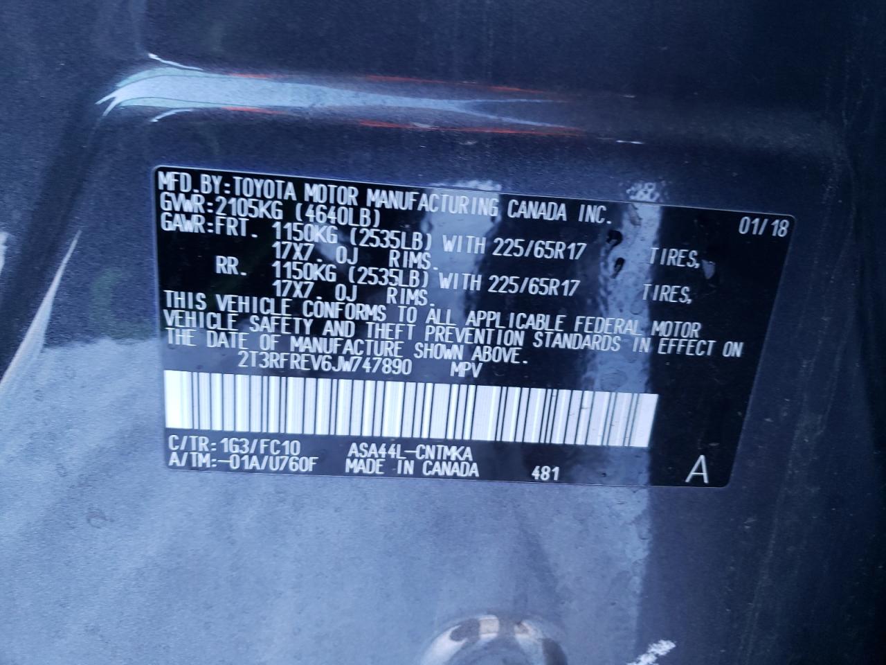Photo 10 from auction – 2018 TOYOTA RAV4 ADVEN with VIN 2T3RFREV6JW747890