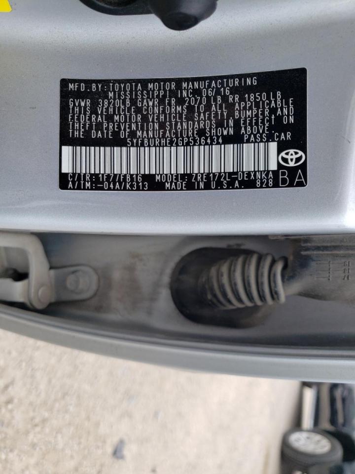 Photo 10 from auction – 2016 TOYOTA COROLLA L with VIN 5YFBURHE2GP536434